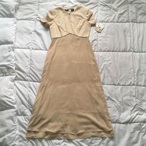 NWT Cream/Tan Beaded Formal Prom Evening Gown